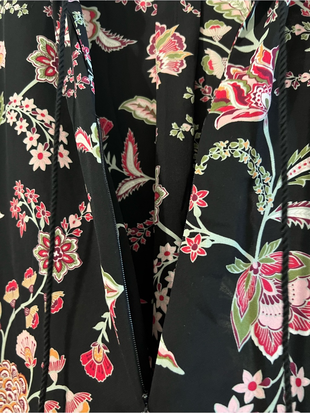 Floral Black Blouse with Pink & Green Print